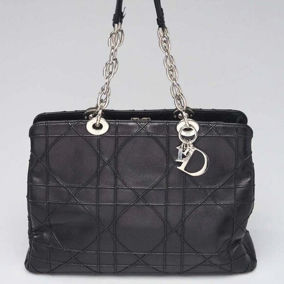 Christian Dior Black Cannage Quilted Lambskin Leather Soft Medium Zipped Shop - Picture 1 of 12